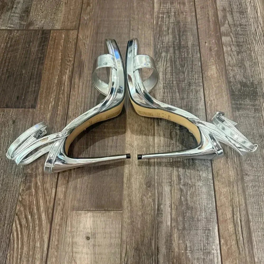 New ALDO Katelina Silver Metallic Strappy Heeled Sandal Heels Size 6 Party - Picture 4 of 6